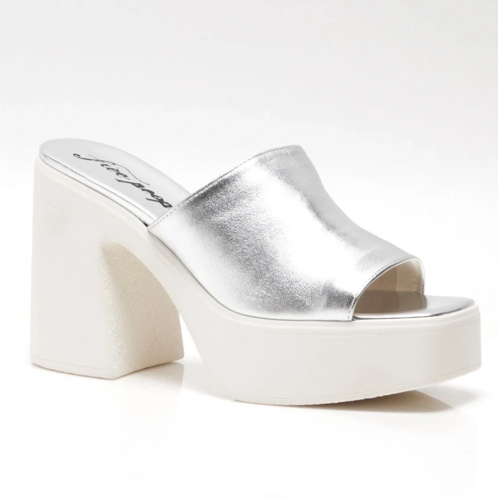 NIB Free People Zoe Platform Metallic Silver Chunky Slide Sandals Sz 39.5